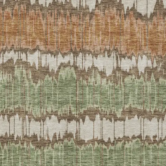 Chocolate Copper And Green Striped Washable Indoor Outdoor Area Rug Photo 5