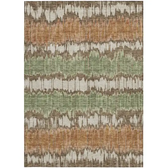 Chocolate Copper And Green Striped Washable Indoor Outdoor Area Rug Photo 5