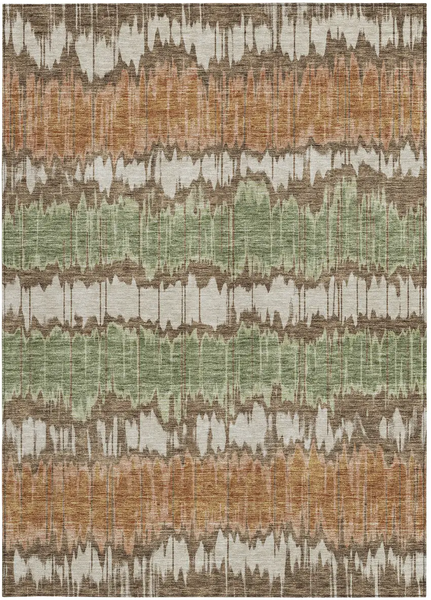Chocolate Copper And Green Striped Washable Indoor Outdoor Area Rug Photo 5