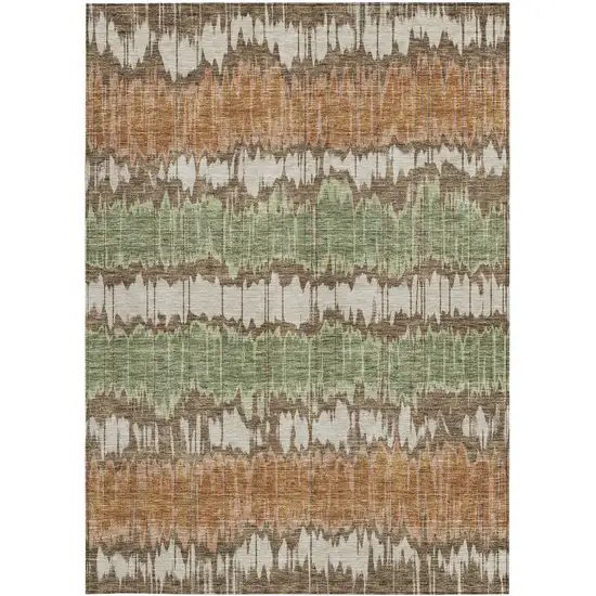 Chocolate Copper And Green Striped Washable Indoor Outdoor Area Rug Photo 5