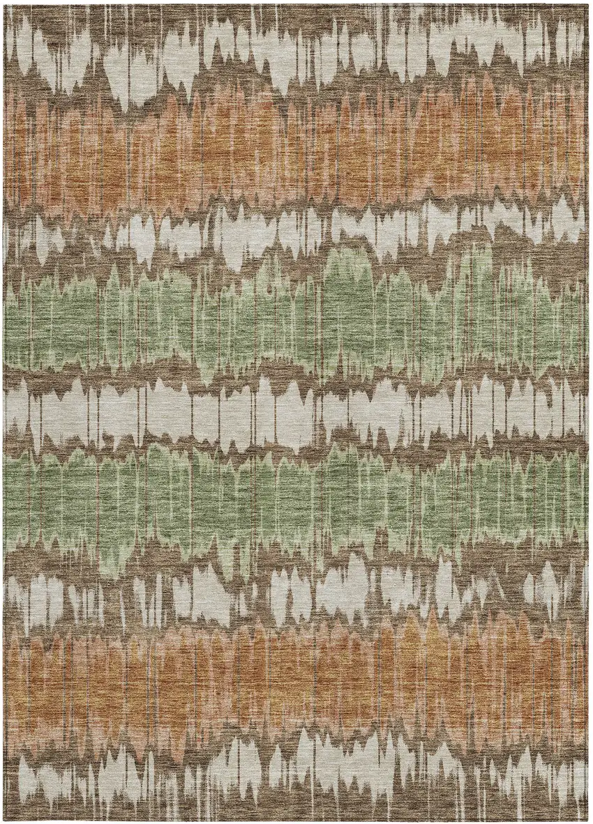 Chocolate Copper And Green Striped Washable Indoor Outdoor Area Rug Photo 5