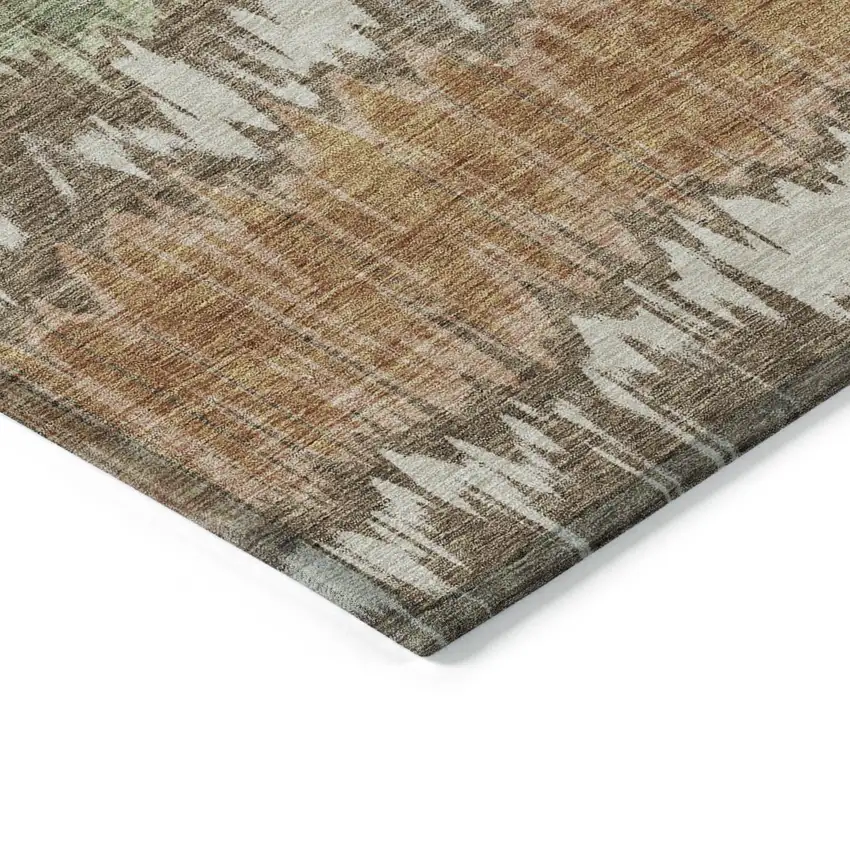 Chocolate Copper And Green Striped Washable Indoor Outdoor Area Rug Photo 4