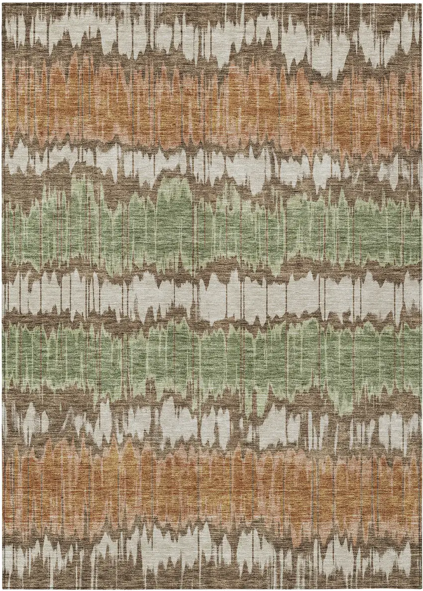 Chocolate Copper And Green Striped Washable Indoor Outdoor Area Rug Photo 1