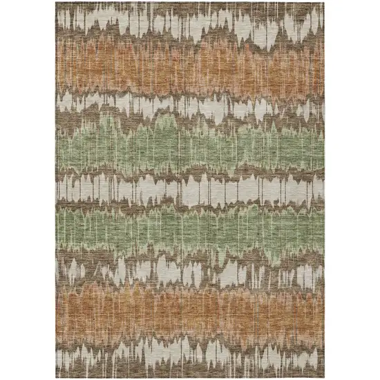 Chocolate Copper And Green Striped Washable Indoor Outdoor Area Rug Photo 1