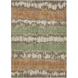 Photo of Chocolate Copper And Green Striped Washable Indoor Outdoor Area Rug
