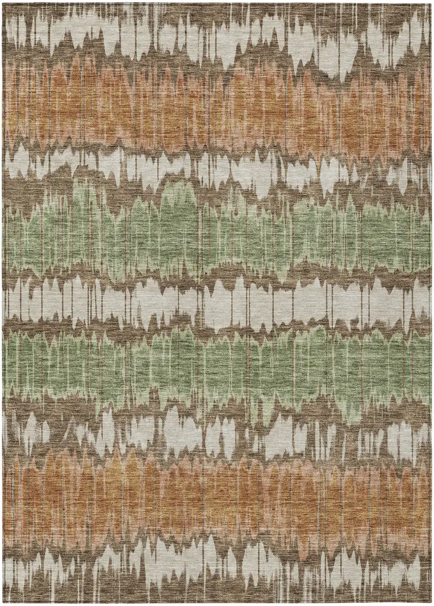 Chocolate Copper And Green Striped Washable Indoor Outdoor Area Rug Photo 1