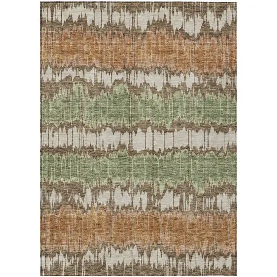 Chocolate Copper And Green Striped Washable Indoor Outdoor Area Rug Photo 1