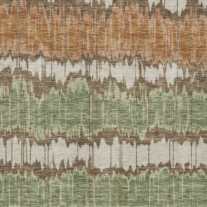 Chocolate Copper And Green Striped Washable Indoor Outdoor Area Rug Photo 5
