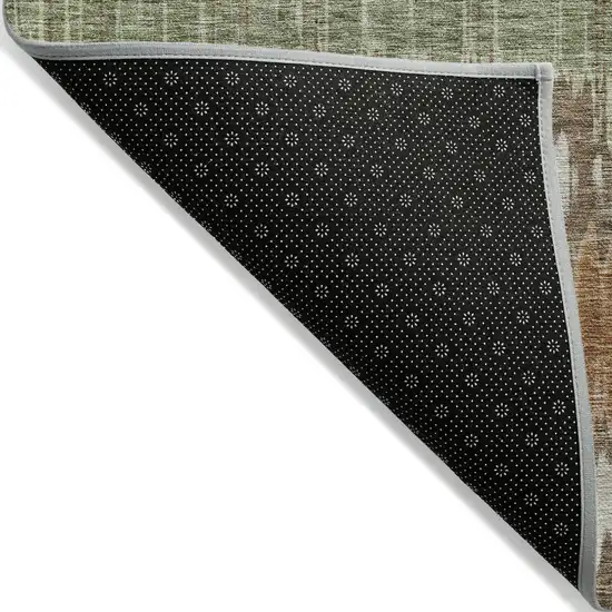 Chocolate Copper And Green Striped Washable Indoor Outdoor Area Rug Photo 2