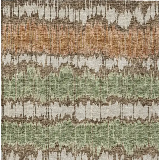 Chocolate Copper And Green Striped Washable Indoor Outdoor Area Rug Photo 6