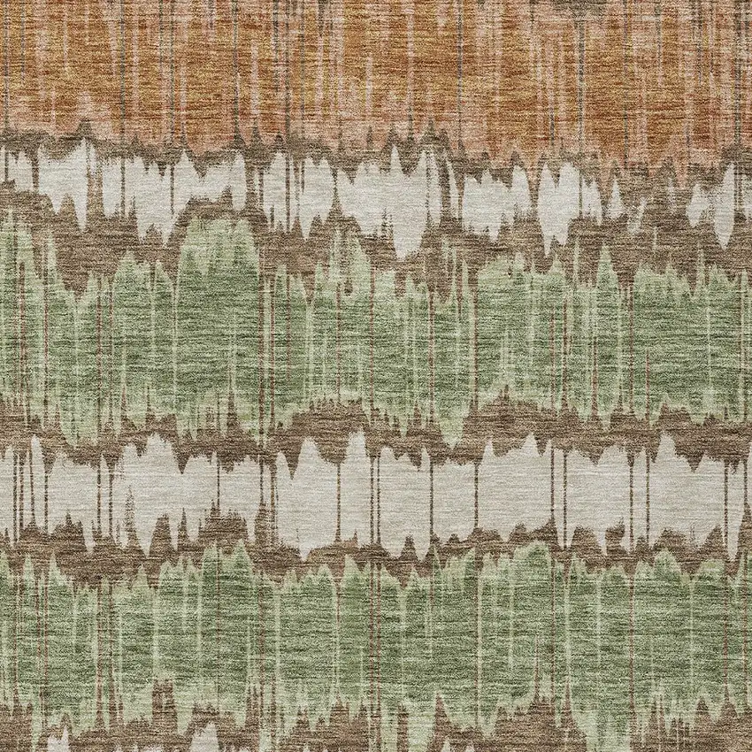 Chocolate Copper And Green Striped Washable Indoor Outdoor Area Rug Photo 5