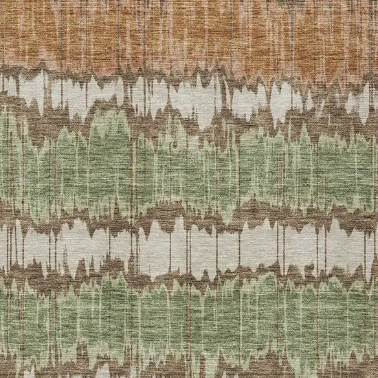 Chocolate Copper And Green Striped Washable Indoor Outdoor Area Rug Photo 5