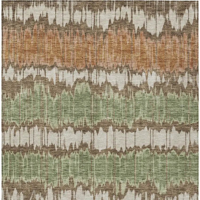 Chocolate Copper And Green Striped Washable Indoor Outdoor Area Rug Photo 6