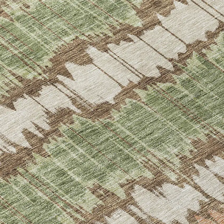 Chocolate Copper And Green Striped Washable Indoor Outdoor Area Rug Photo 4