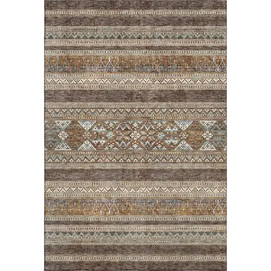 Chocolate Copper And Ivory Southwestern Washable Area Rug With UV Protection Photo 1