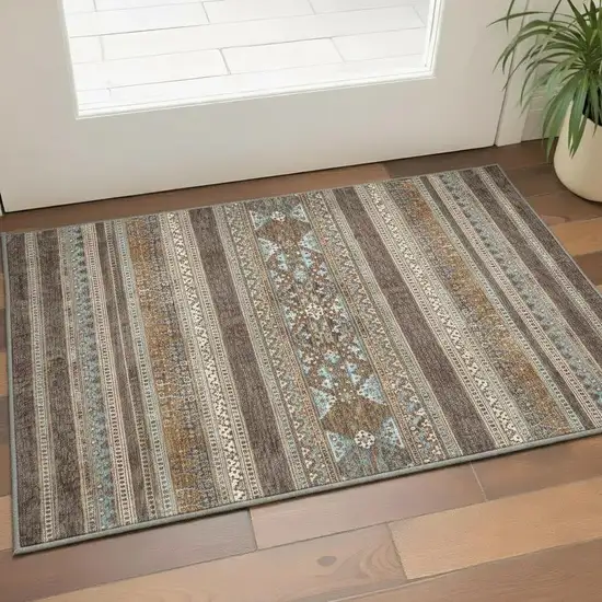 Chocolate Copper And Ivory Southwestern Washable Area Rug With UV Protection Photo 2