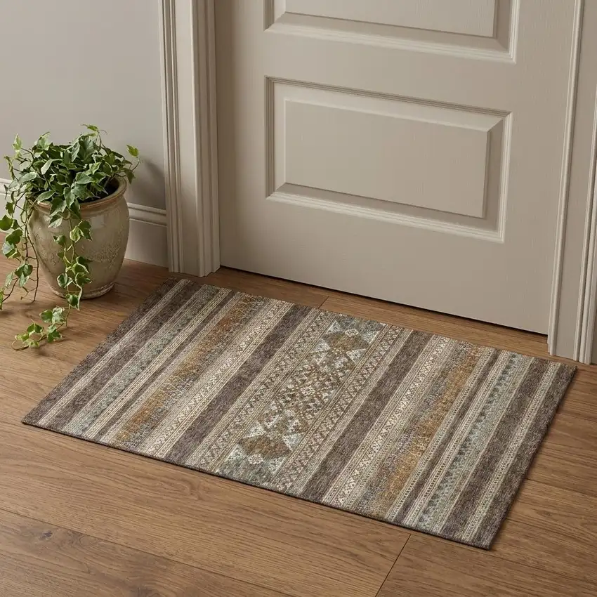 Chocolate Copper And Ivory Southwestern Washable Area Rug With UV Protection Photo 1