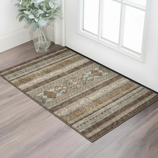 Chocolate Copper And Ivory Southwestern Washable Area Rug With UV Protection Photo 3