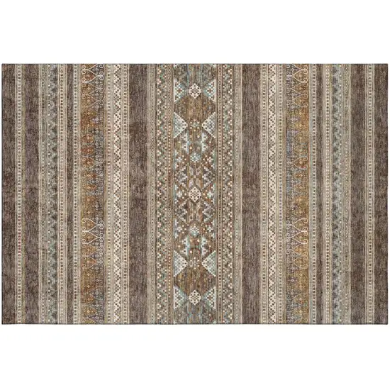 Chocolate Copper And Ivory Southwestern Washable Area Rug With UV Protection Photo 2