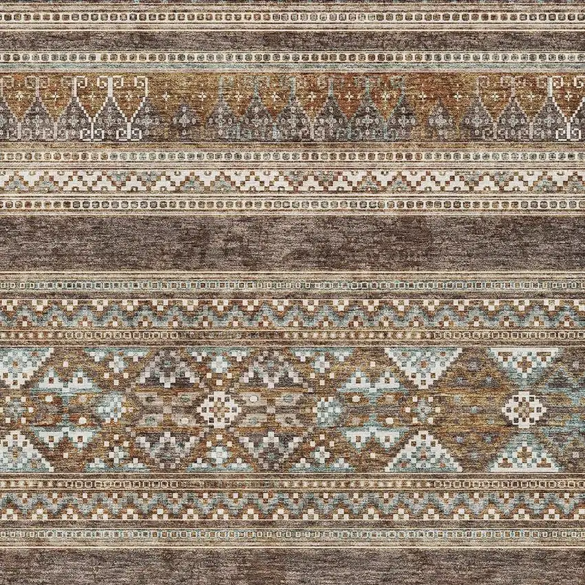 Chocolate Copper And Ivory Southwestern Washable Area Rug With UV Protection Photo 4