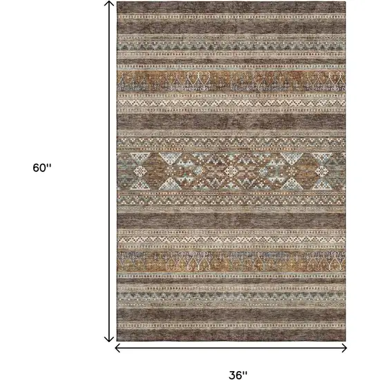 Chocolate Copper And Ivory Southwestern Washable Area Rug With UV Protection Photo 7