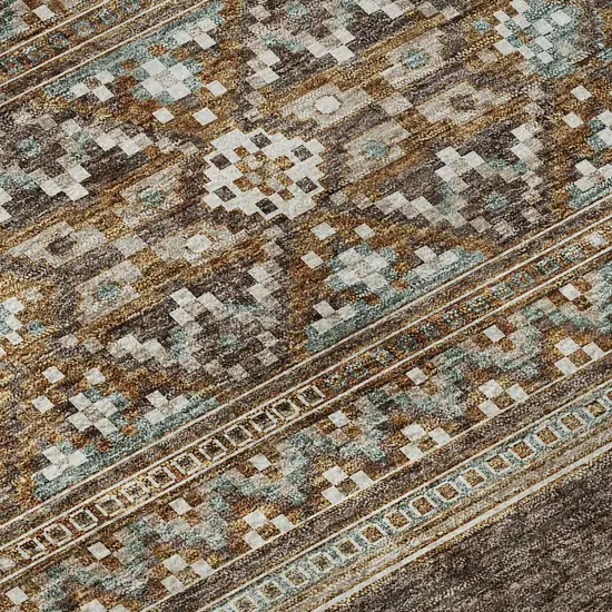 Chocolate Copper And Ivory Southwestern Washable Area Rug With UV Protection Photo 9