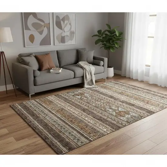 Chocolate Copper And Ivory Southwestern Washable Area Rug With UV Protection Photo 1