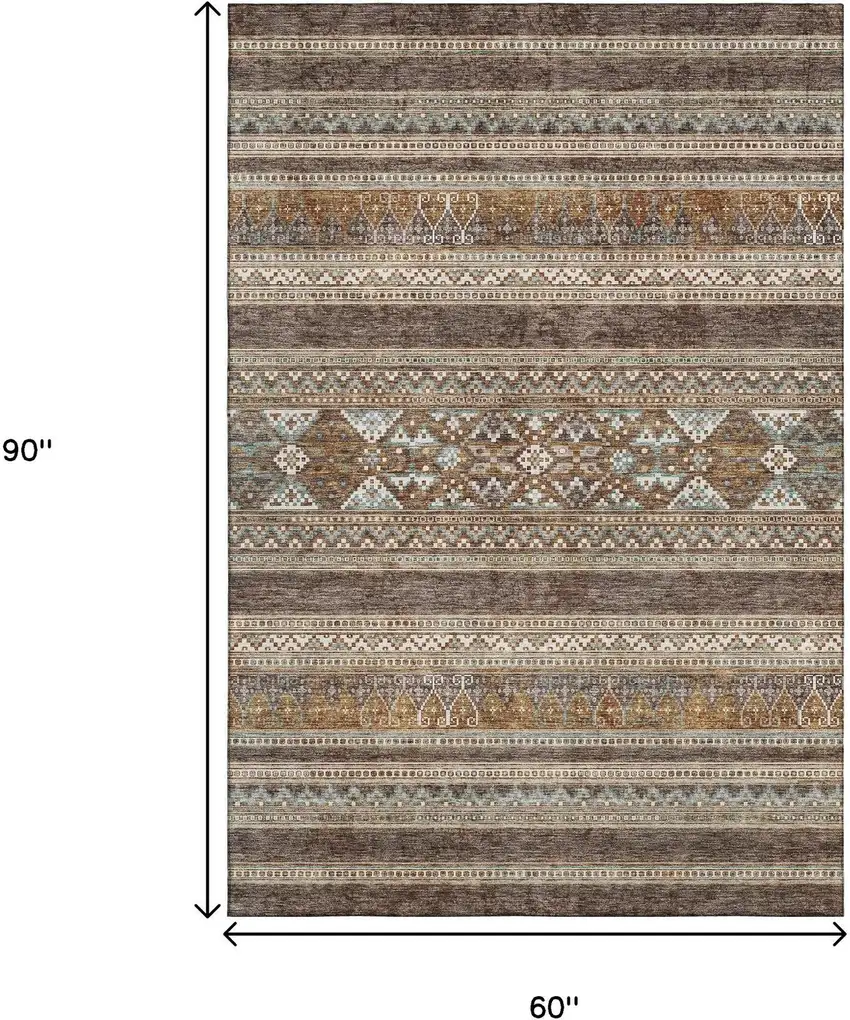 Chocolate Copper And Ivory Southwestern Washable Area Rug With UV Protection Photo 3