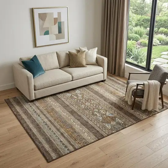 Chocolate Copper And Ivory Southwestern Washable Area Rug With UV Protection Photo 1