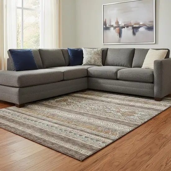 Chocolate Copper And Ivory Southwestern Washable Area Rug With UV Protection Photo 1