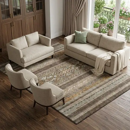 Chocolate Copper And Ivory Southwestern Washable Area Rug With UV Protection Photo 1