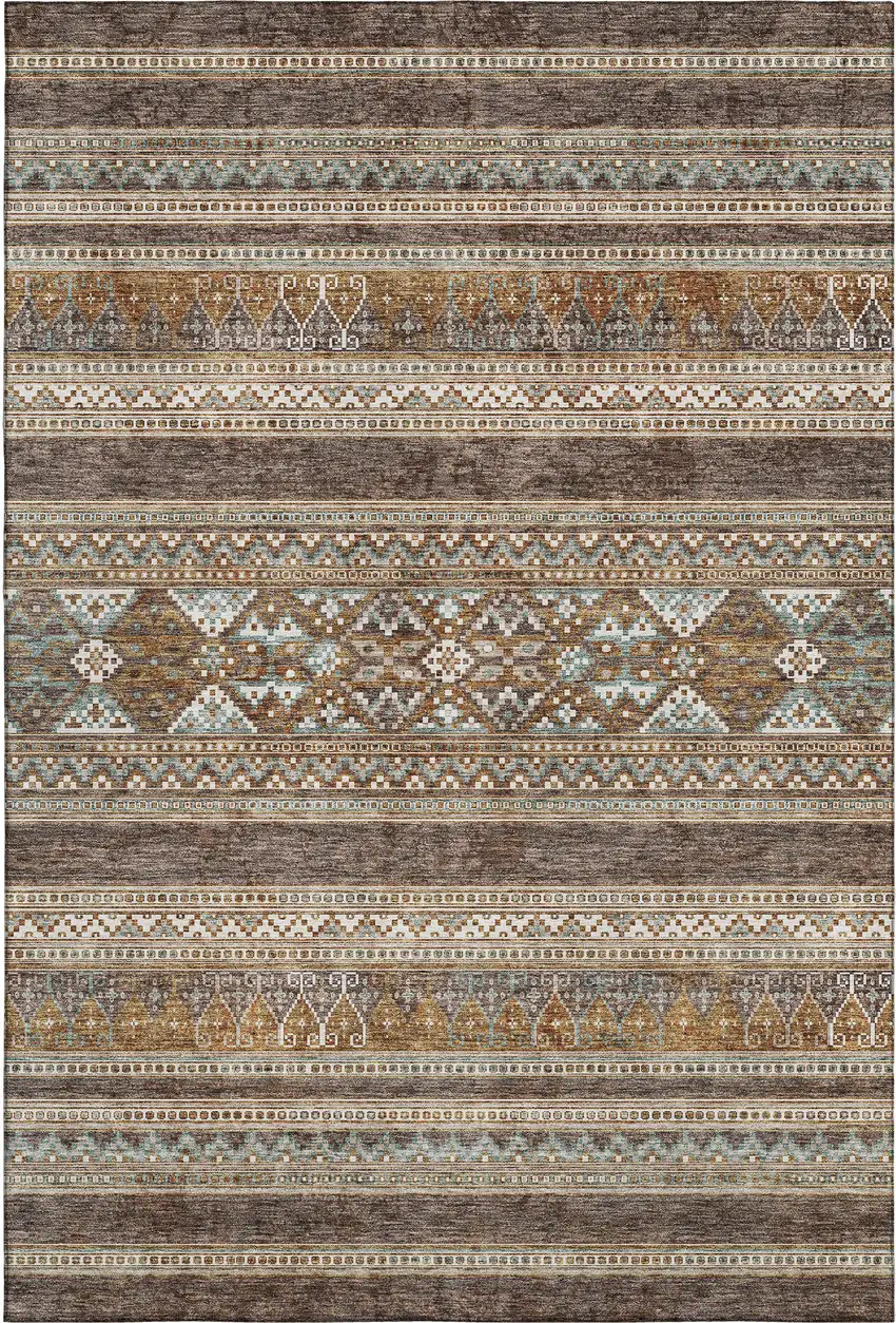 Chocolate Copper And Ivory Southwestern Washable Area Rug With UV Protection Photo 2