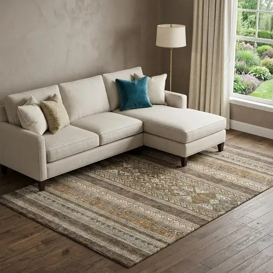 Chocolate Copper And Ivory Southwestern Washable Area Rug With UV Protection Photo 1