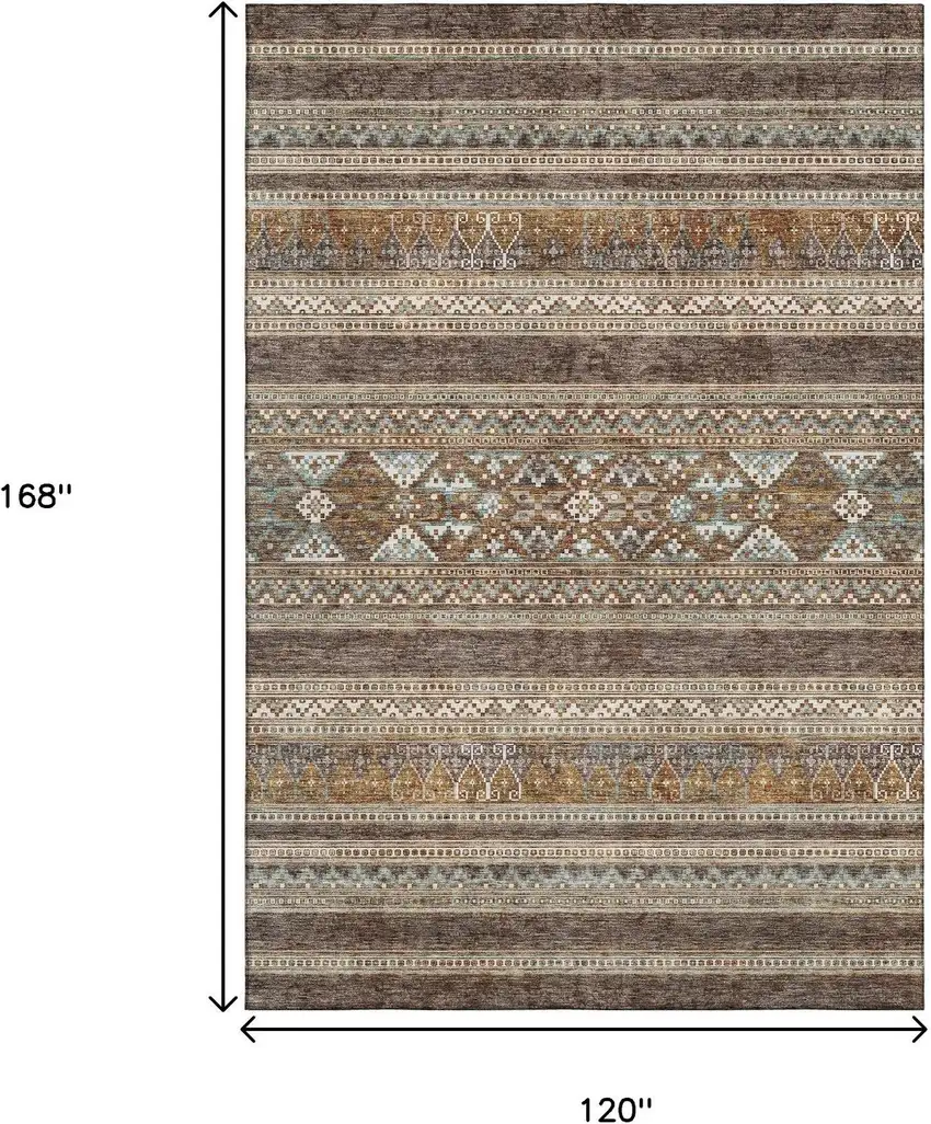 Chocolate Copper And Ivory Southwestern Washable Area Rug With UV Protection Photo 3