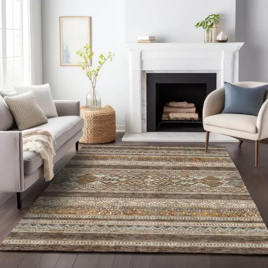 Chocolate Copper And Ivory Southwestern Washable Area Rug With UV Protection Photo 5