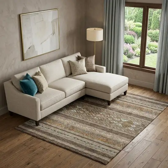 Chocolate Copper And Ivory Southwestern Washable Area Rug With UV Protection Photo 1