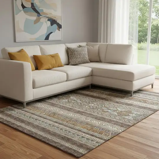 Chocolate Copper And Ivory Southwestern Washable Area Rug With UV Protection Photo 1