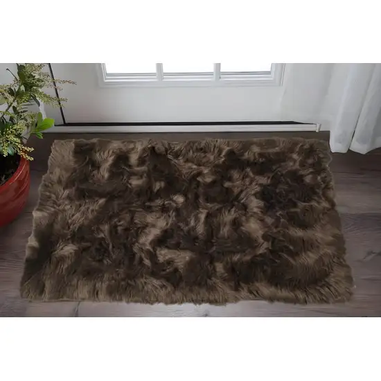 Chocolate Faux Fur Non Skid Area Rug Photo 2
