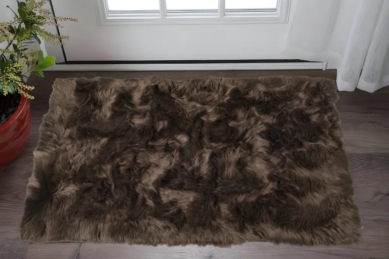 Chocolate Faux Fur Non Skid Area Rug Photo 5