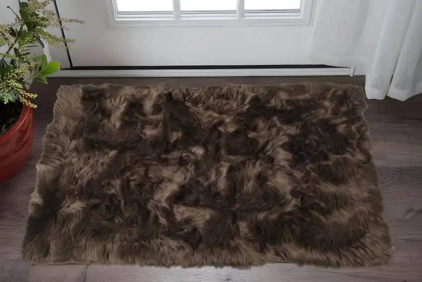 Chocolate Faux Fur Non Skid Area Rug Photo 2