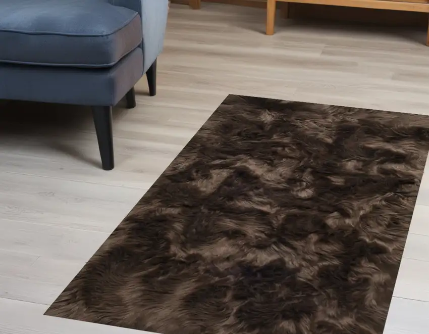 Chocolate Faux Fur Non Skid Area Rug Photo 1