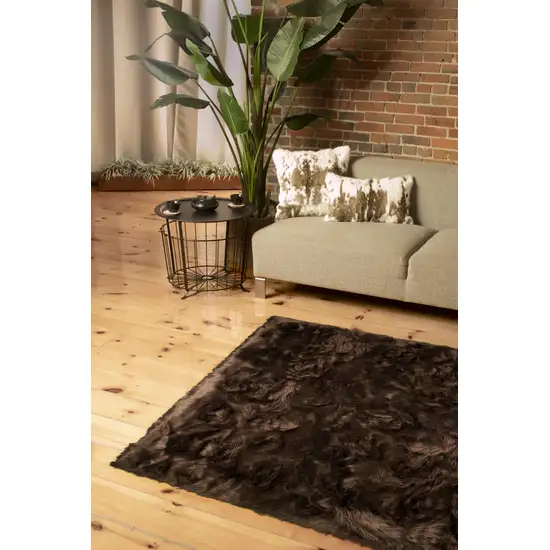 Chocolate Faux Fur Non Skid Area Rug Photo 6