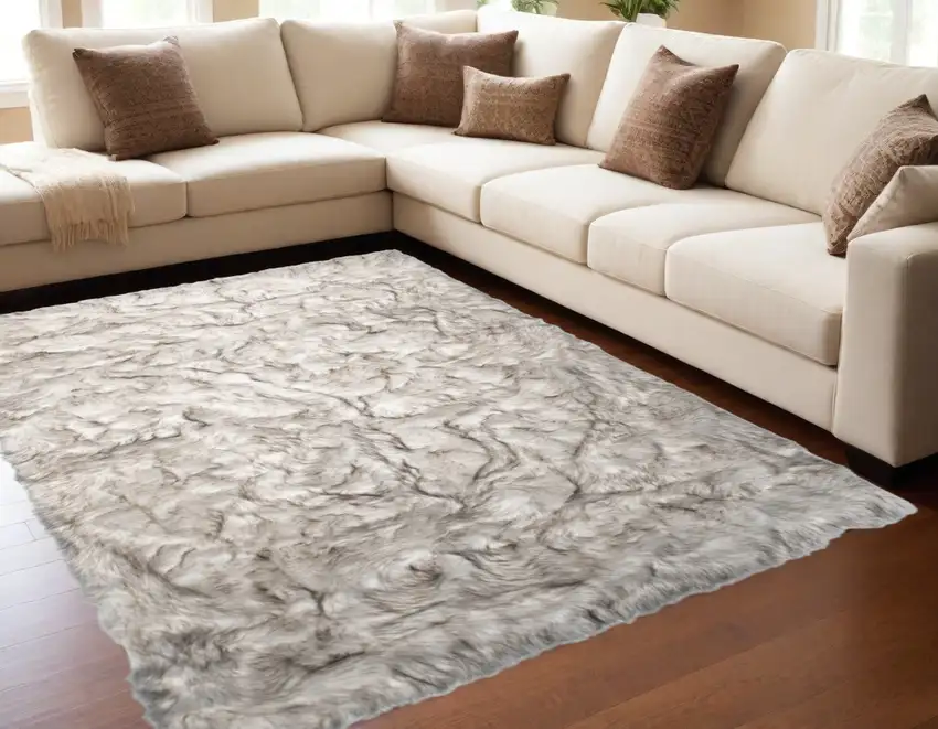 Chocolate Faux Fur Ombre Non Skid Area Rug Photo 1