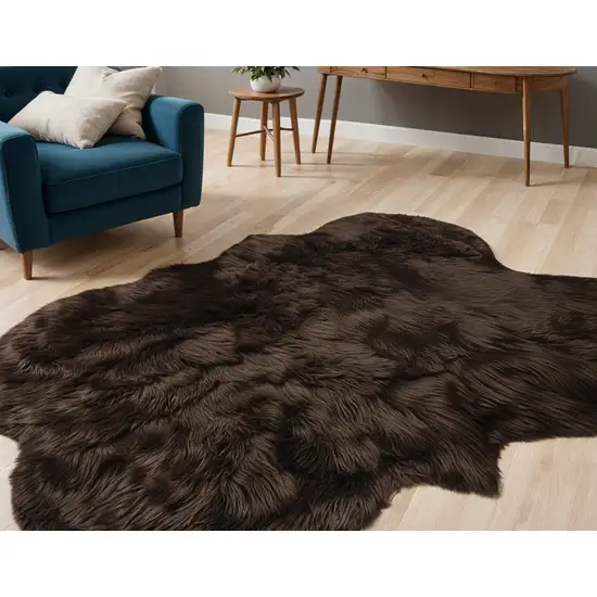 Chocolate Faux Sheepskin Flokati Washable Non Skid Area Rug Photo 1