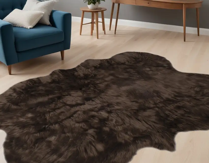 Chocolate Faux Fur Tufted Washable Non Skid Area Rug Photo 1