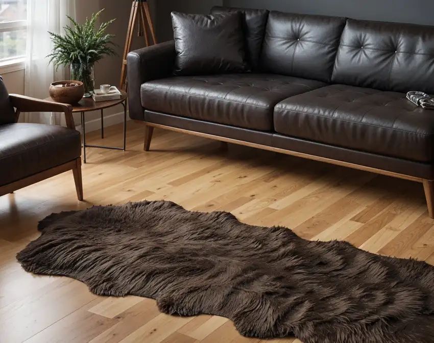 Chocolate Faux Fur Washable Non Skid Area Rug Photo 1