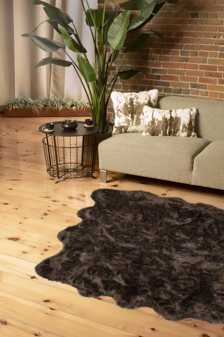 Chocolate Faux Fur Washable Non Skid Area Rug Photo 4