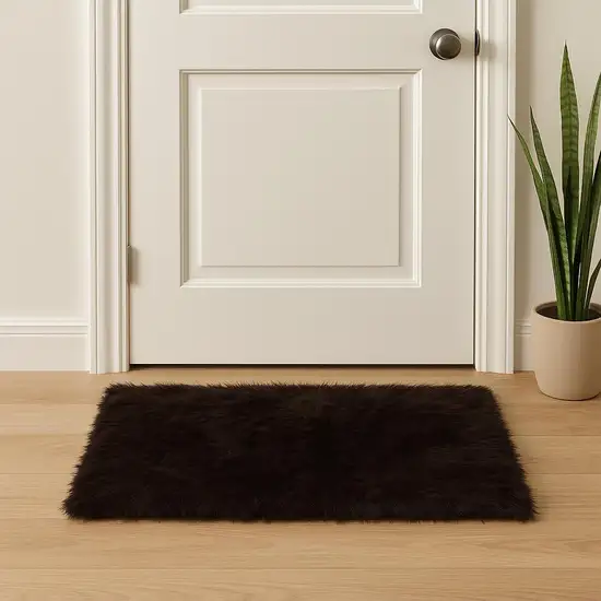 Chocolate Faux Fur Animal Print Area Rug Photo 1