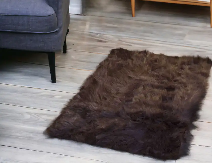Chocolate Faux Fur Animal Print Area Rug Photo 1