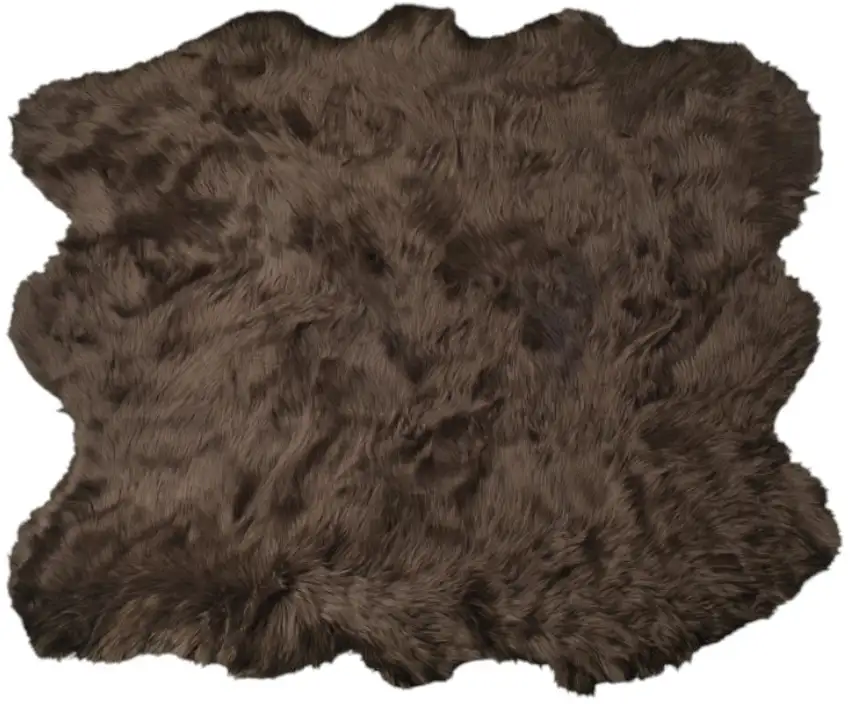 Chocolate Faux Sheepskin Shag Washable Area Rug Photo 2